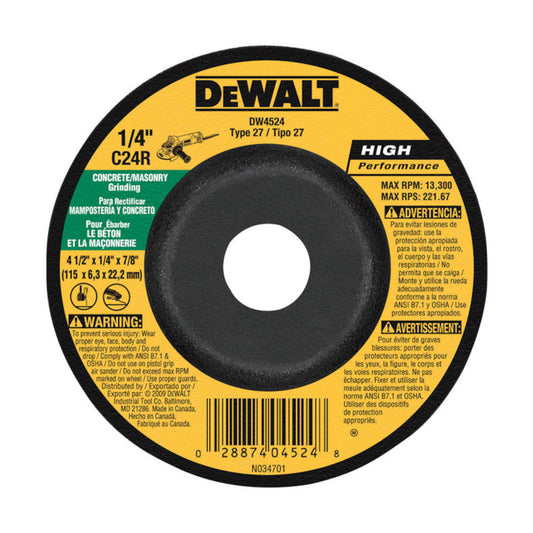 DeWalt 4-1/2 in. D X 7/8 in. X 1/4 in. thick Masonry Grinding Wheel 1 pc