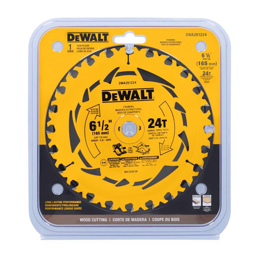 DEWALT 6-1/2 in. D X 5/8 in. Tungsten Carbide Tipped Circular Saw Blade 24 teeth 1 pk