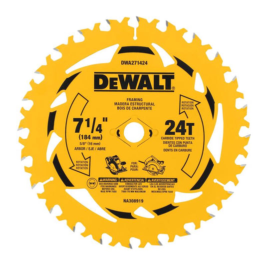 DEWALT 7-1/4 in. D X 5/8 in. Tungsten Carbide Tipped Circular Saw Blade Set 24 teeth 2 pk