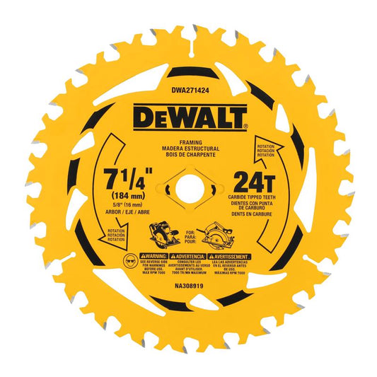 DEWALT 7-1/4 in. D X 5/8 in. Tungsten Carbide Tipped Circular Saw Blade Set 24 teeth 3 pk