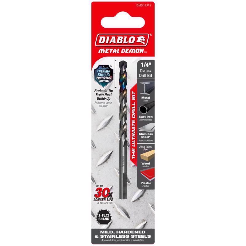 Diablo Metal Demon 1/4 in. Stainless Steel Drill Bit 3-Flat Shank 1 pc