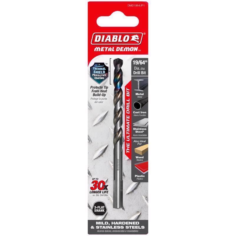 Diablo Metal Demon 19/64 in. Stainless Steel Drill Bit 3-Flat Shank 1 pc