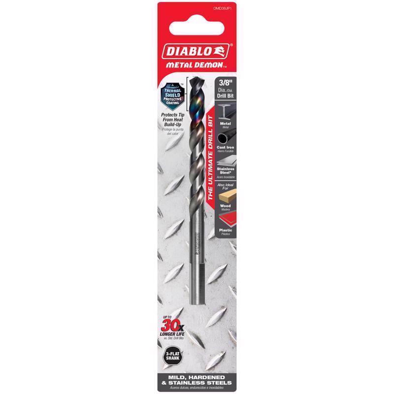 Diablo Metal Demon 3/8 in. Stainless Steel Drill Bit 3-Flat Shank 1 pc
