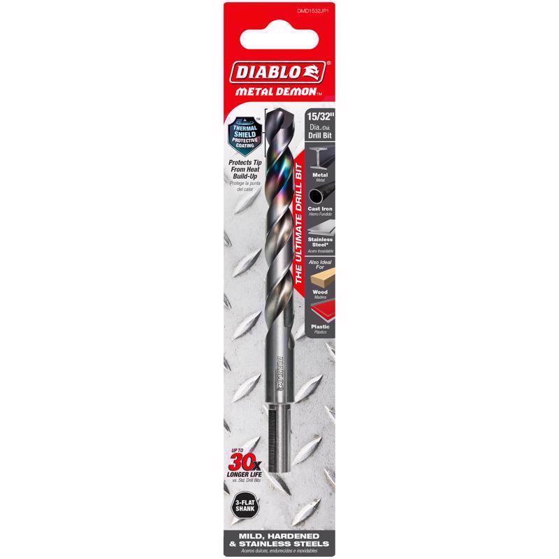 Diablo Metal Demon 15/32 in. Stainless Steel Drill Bit 3-Flat Shank 1 pc
