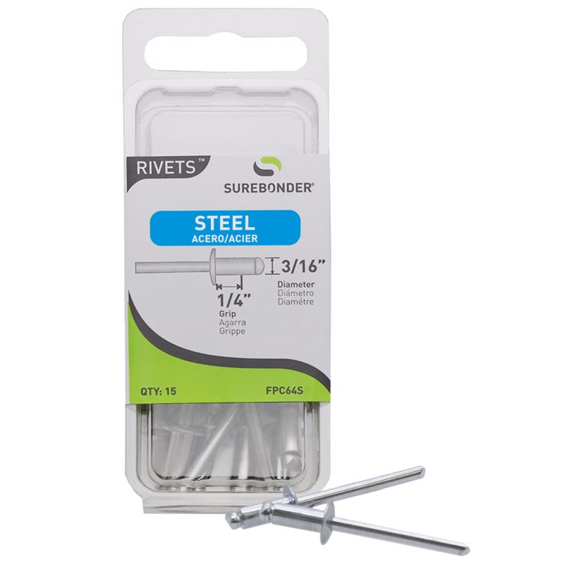 Surebonder 3/16 in. D X 1/4 in. Steel Blind Rivets Silver 15 pc