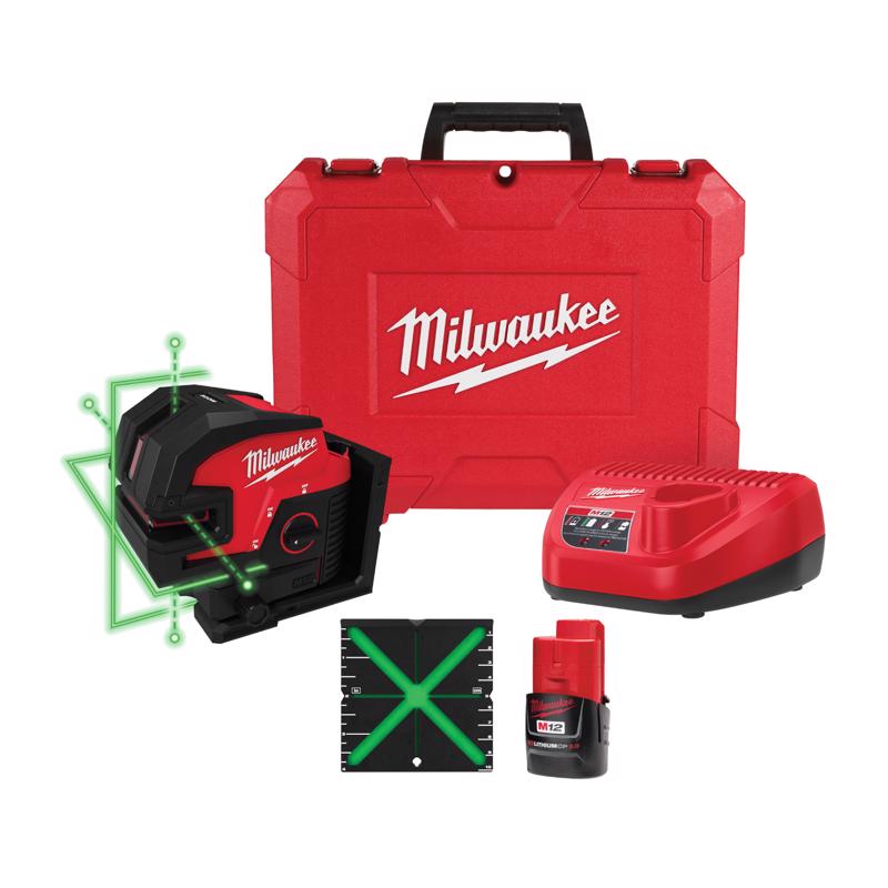 Milwaukee M12 2 beam Self Leveling Green Plumb Points and Cross-Line Laser Kit 125 ft. 1 pc