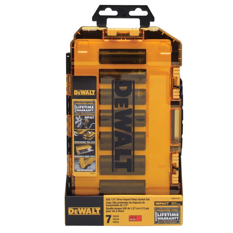 DeWalt 1/2 in. drive SAE 6 Point Deep Impact Socket Set 7 pc