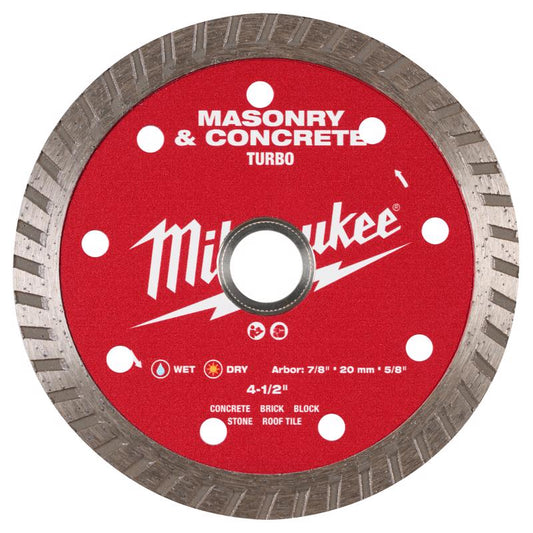 Milwaukee 4-1/2 in. D X 7/8-5/8 in. Steel Masonry Blade 1 pk