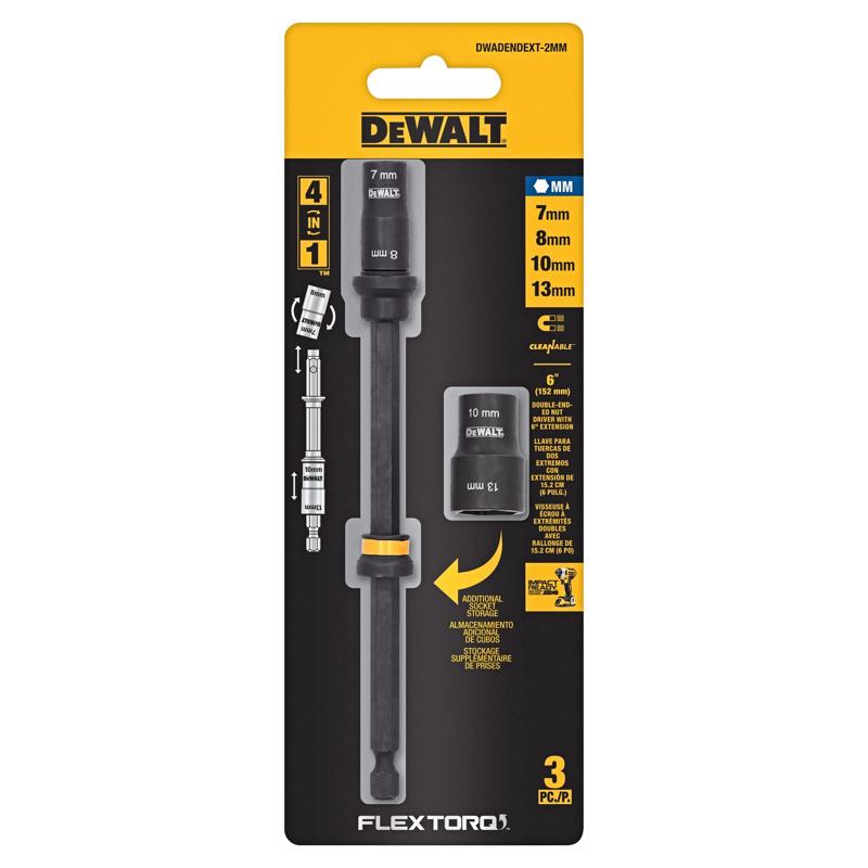 DEWALT Flextorq 7,8,10,13 mm X 6 in. L Black Oxide Double-Ended Nut Driver Set 3 pc