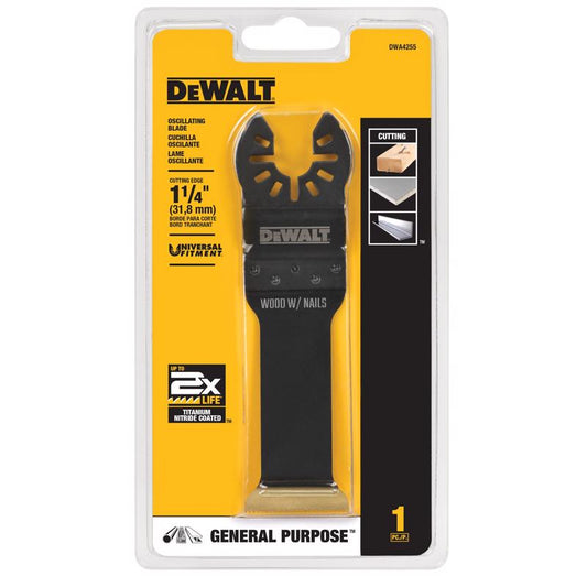 DEWALT Universal Fitment 1-1/4 in. W Titanium Long Wood and Metal Oscillating Blade 1 pk