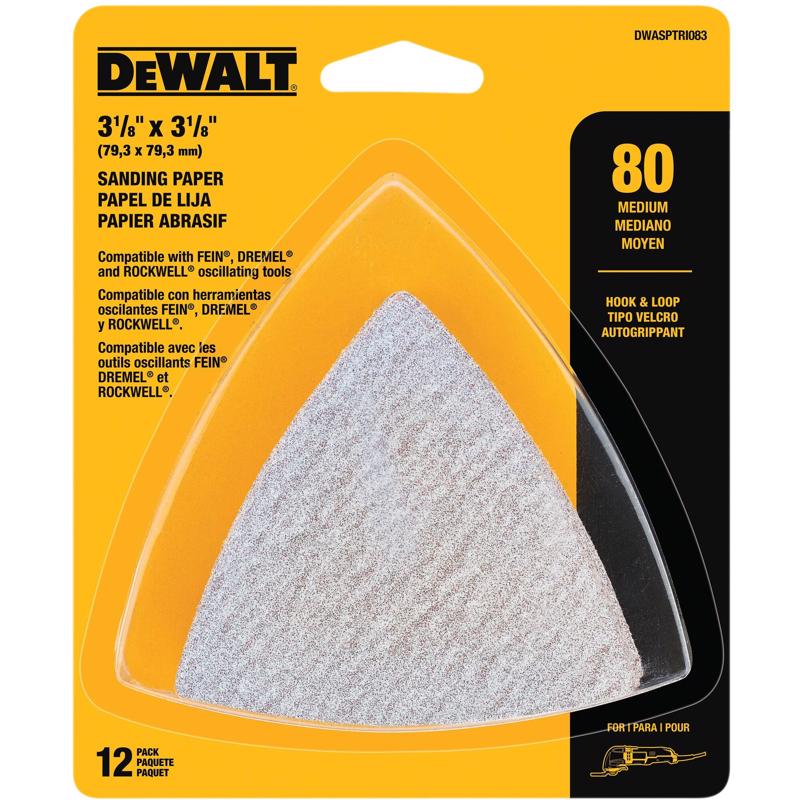 DEWALT 3.12 in. L 80 Grit Hook and Loop Triangular Sandpaper Set 12 pc