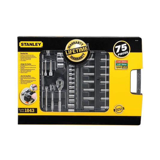 Stanley 1/4 and 3/8 in. drive Metric/SAE Mechanic's Tool Set 75 pc