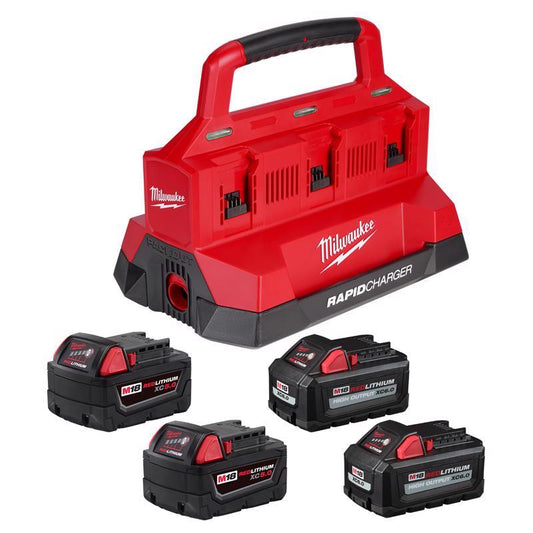 Milwaukee M18 Packout Lithium-Ion 6-Port Rapid Charger Battery and Charger 5 pc