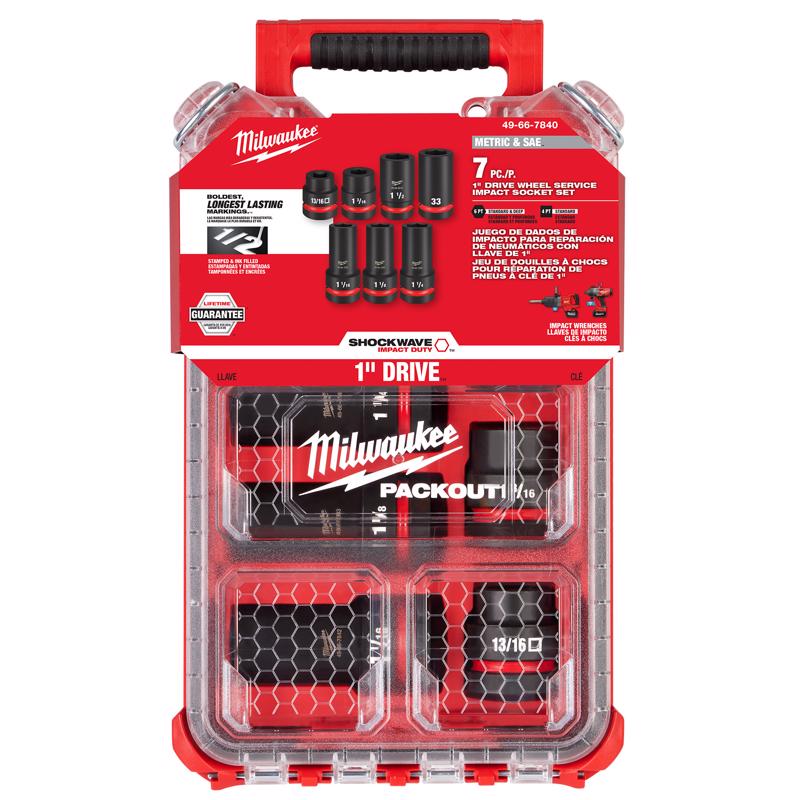 Milwaukee PACKOUT 1 in. drive Metric/SAE Wheel Service Impact Socket Set 7 pc