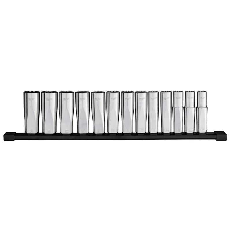 Milwaukee 1/2 in. drive Metric 12 Point Deep Well Socket Set 13 pc