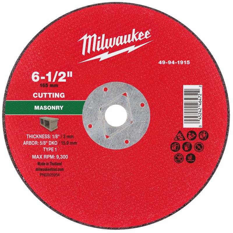 Milwaukee 6-1/2 in. D X 5/8 in. X 1/8 in. thick Masonry Cut-Off Wheel 1 pc