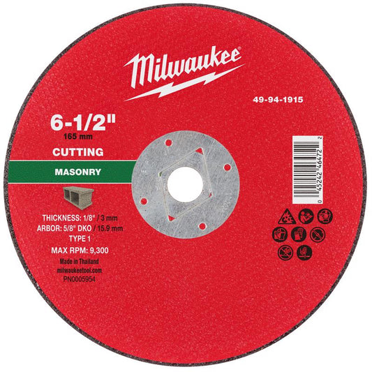 Milwaukee 6-1/2 in. D X 5/8 in. X 1/8 in. thick Masonry Cut-Off Wheel 1 pc