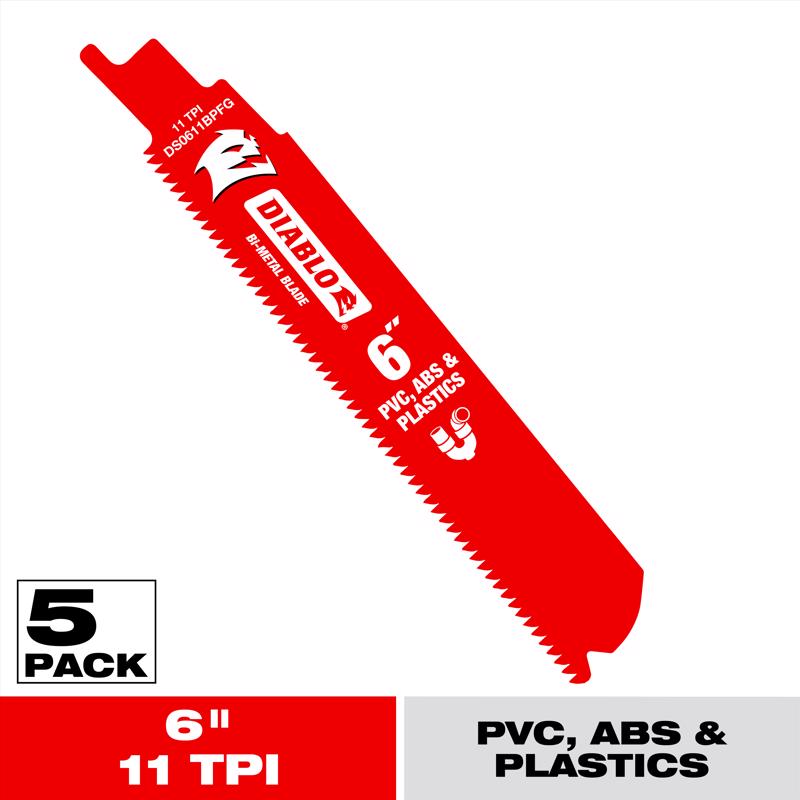 Diablo 6 in. Bi-Metal PVC ABS and Plastics Reciprocating Saw Blade 5 pk