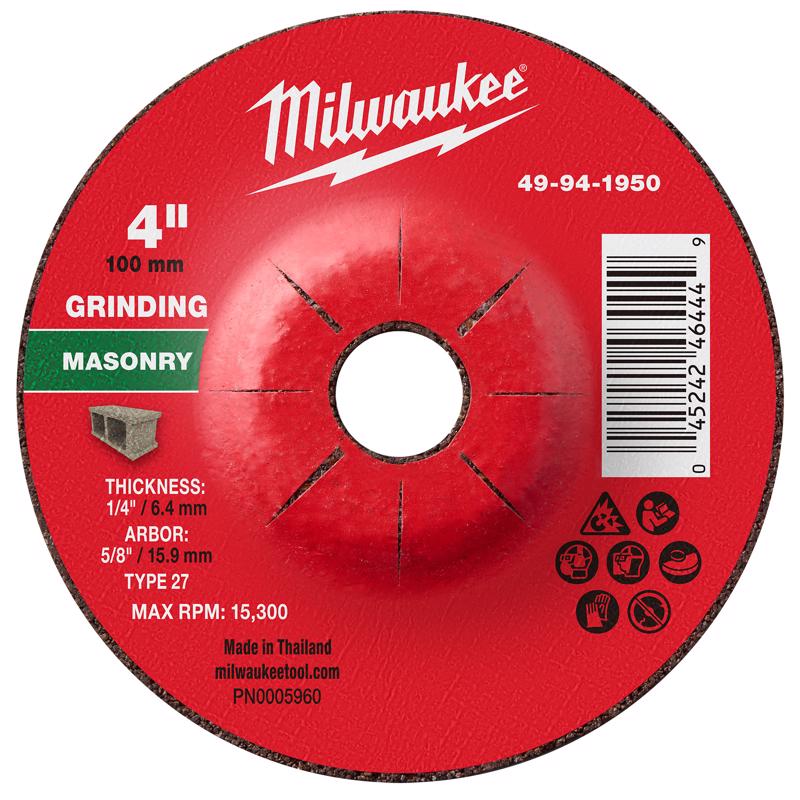Milwaukee 4 in. D X 5/8 in. X 1/4 in. thick Masonry Grinding Wheel 1 pk
