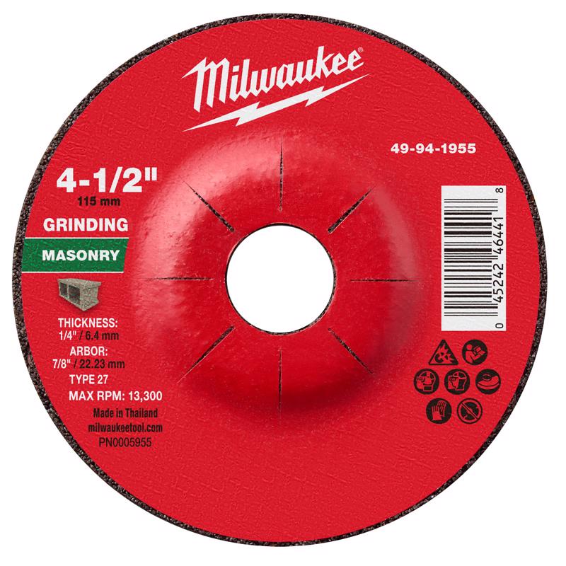 Milwaukee 4.5 in. D X 7/8 in. X 1/4 in. thick Masonry Grinding Wheel