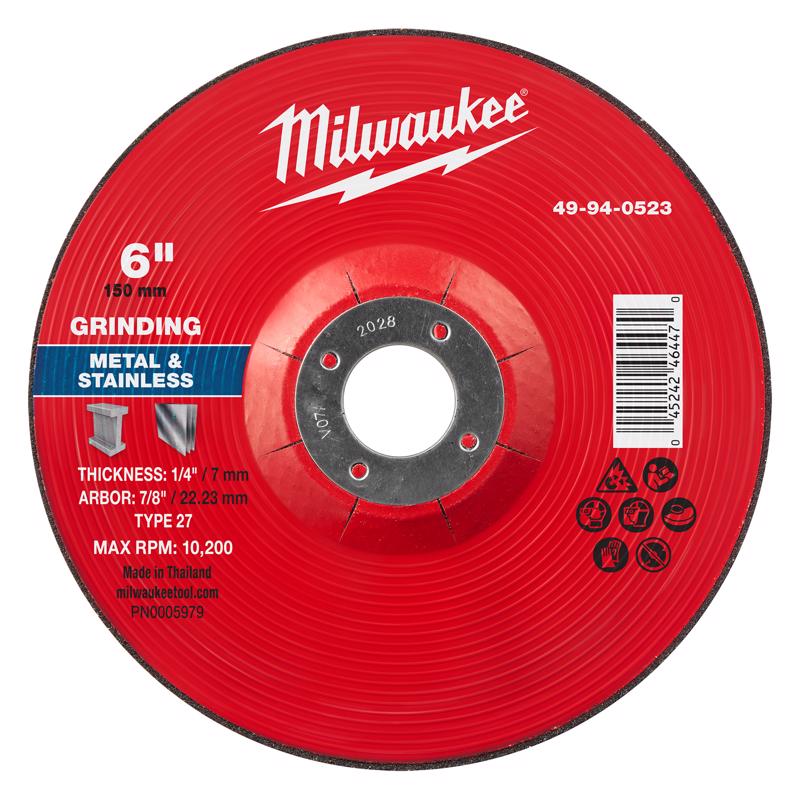 Milwaukee 6 in. D X 7/8 in. X 1/4 in. thick Metal Grinding Wheel
