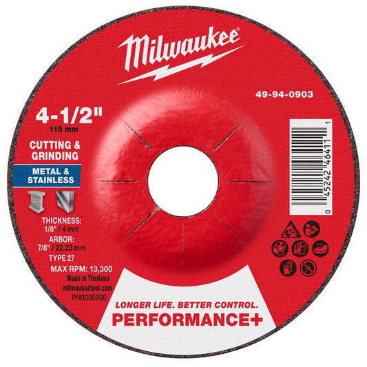 Milwaukee 4-1/2 in. D X 7/8 in. X 1/8 in. thick Metal Cutting/Grinding Disc 1 pc