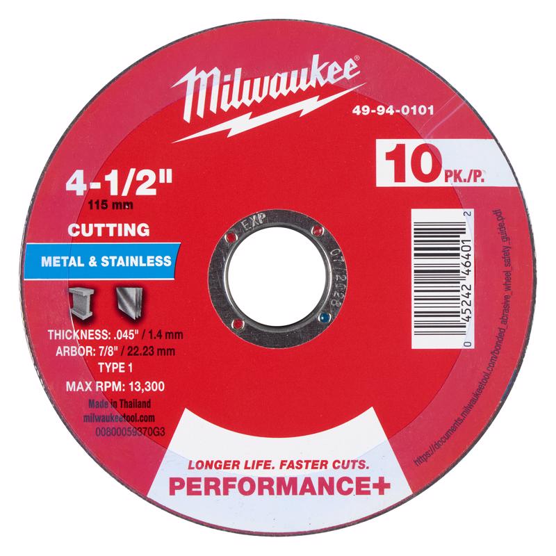 Milwaukee 4-1/2 in. D X 7/8 in. X .045 in. thick Metal Cut-Off Disc 10 pk