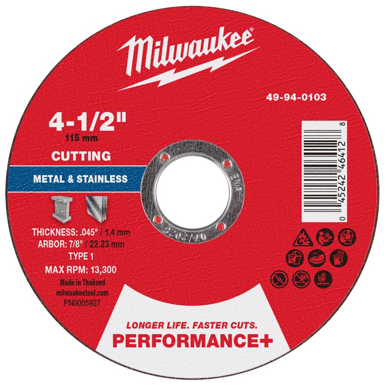 Milwaukee 4-1/2 in. D X 7/8 in. X .045 in. thick Metal Cut-Off Wheel 1 pc