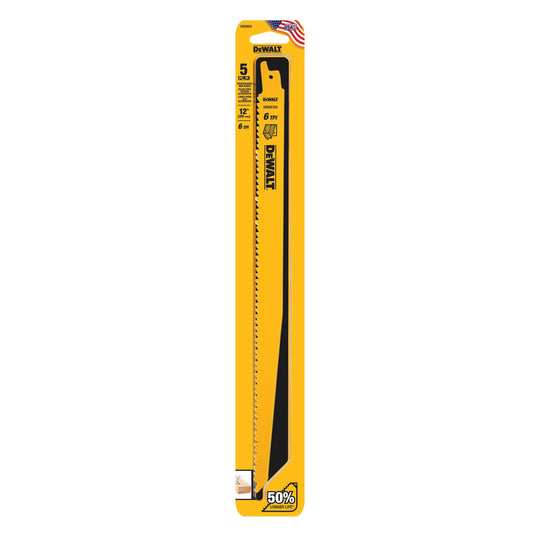 DEWALT 12 in. Bi-Metal Reciprocating Saw Blade 6 TPI 5 pk