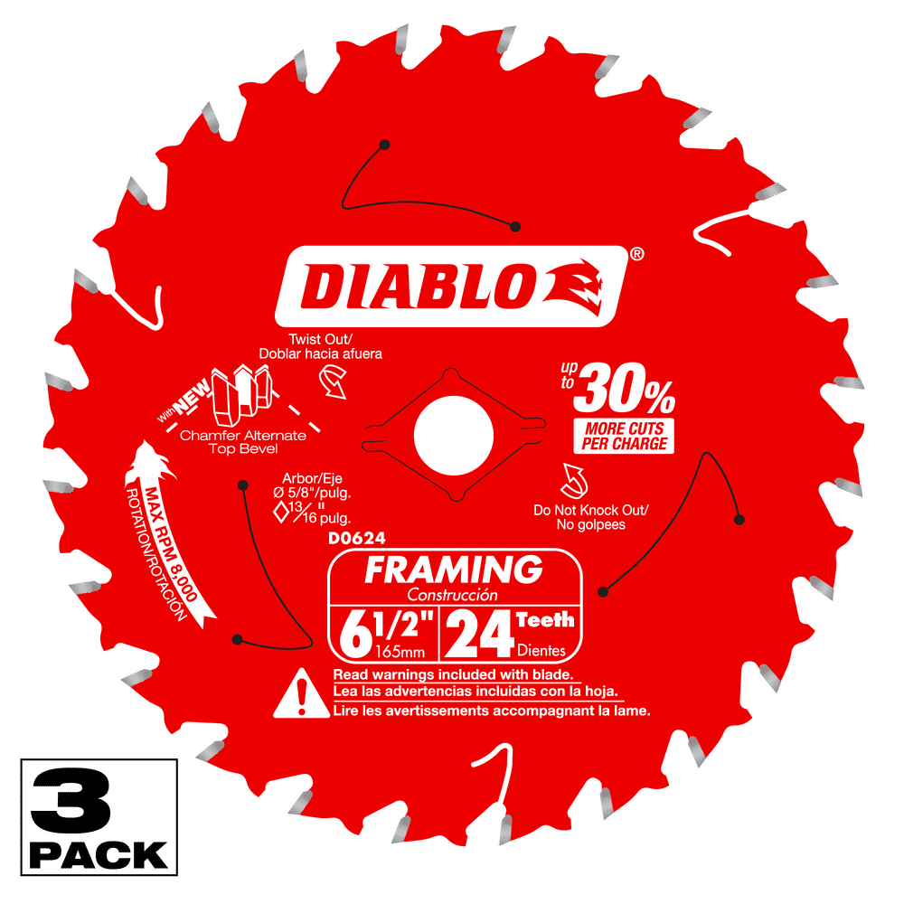 Diablo Tracking Point 6-1/2 in. D X 5/8 in. TiCo Hi-Density Carbide Framing Saw Blade 24 teeth 3 pk