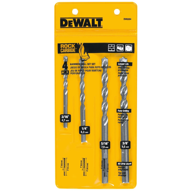 DeWalt Assorted X 3 in. L Carbide Tipped Percussion Drill Bit Set 3-Flat Shank 4 pc