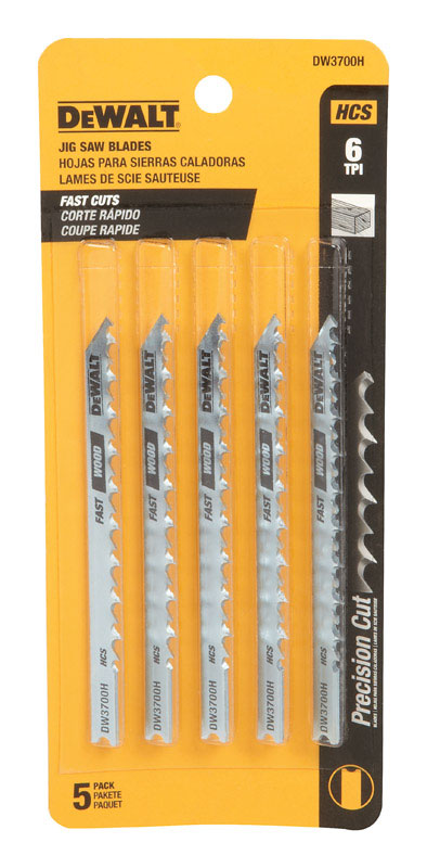 DEWALT 4 in. High Carbon Steel U-Shank Jig Saw Blade 6 TPI 5 pk