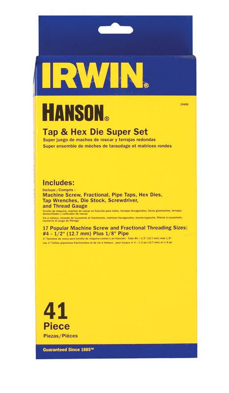 Irwin Hanson SAE 4-40NC, 6-32NC, 8-32NC, 10-24NC, 10-32NF, 12-24NC Hex Tap and Die Set