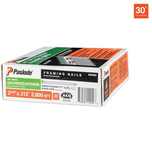 Paslode RounDrive 2-3/8 in. L Angled Strip Hot-Dip Galvanized Framing Nails 30 deg 2000 pk