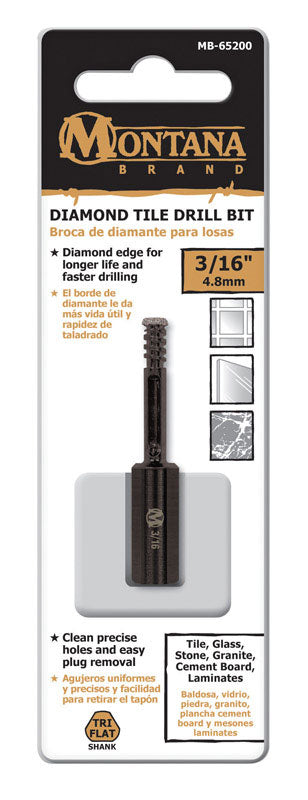 Montana Brand Diamond 3/16 in. Alloy Steel Tile Drill Bit 3-Flat Shank 1 pc