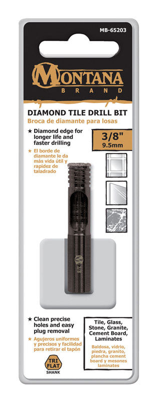 Montana Brand Diamond 3/8 in. Alloy Steel Tile Drill Bit 3-Flat Shank 1 pc