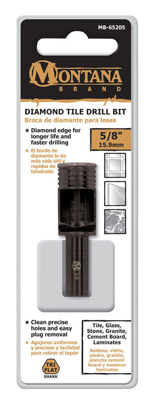 Montana Brand Diamond 5/8 in. Alloy Steel Tile Drill Bit 3-Flat Shank 1 pc