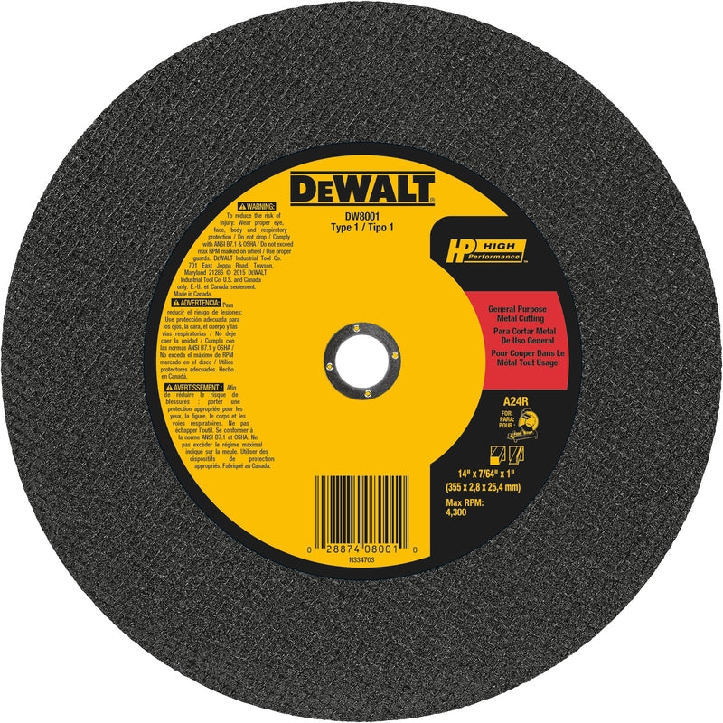 DeWalt 14 in. D X 1 in. X 7/64 in. thick Aluminum Oxide Chop Saw Wheel 1 pc