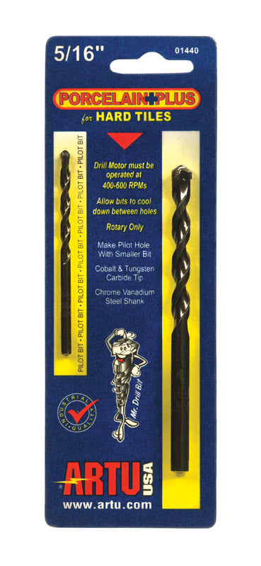 ARTU Porcelain Plus 5/16 in. X 4-1/2 in. L Tungsten Carbide Tipped Glass and Tile Bit Set Straight S