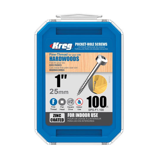 Kreg No. 6 X 1 in. L Square Zinc-Plated Fine Pocket-Hole Screw 100 pk