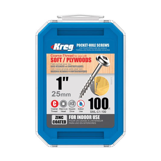 Kreg No. 8 X 1 in. L Square Zinc-Plated Coarse Pocket-Hole Screw 100 pk