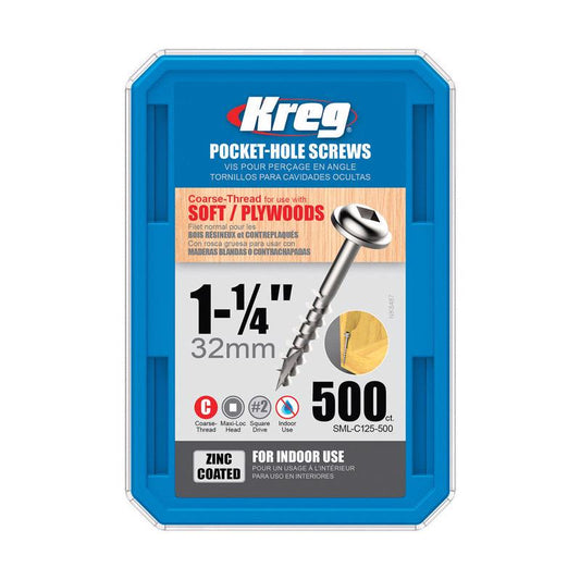 Kreg No. 8 X 1-1/4 in. L Square Zinc-Plated Coarse Pocket-Hole Screw 500 pk