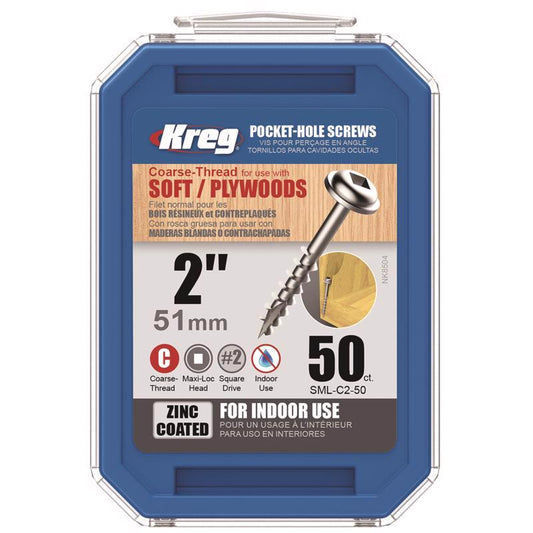 Kreg No. 8 X 2 in. L Square Zinc-Plated Coarse Pocket-Hole Screw 50 pk