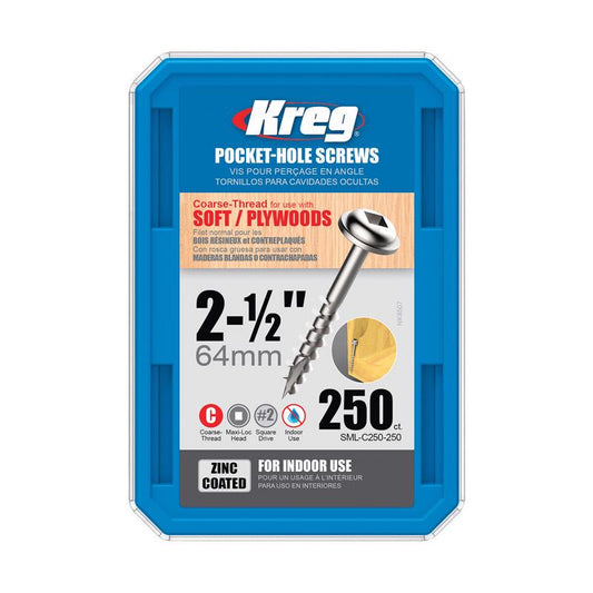 Kreg No. 8 X 2-1/2 in. L Square Zinc-Plated Coarse Pocket-Hole Screw 250 pk