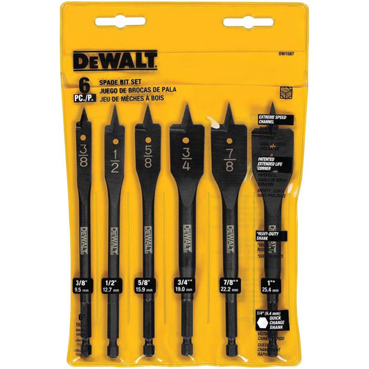 DeWalt Assorted High Speed Steel Spade Drill Bit Set Hex Shank 6 pc