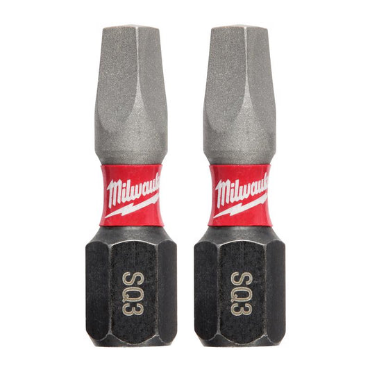 Milwaukee Shockwave Square #3 X 1 in. L Screwdriver Bit Steel 2 pk