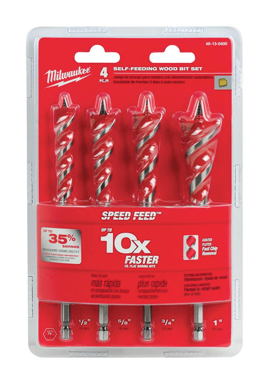 Milwaukee Speed Feed Assorted X 6-1/2 in. L Steel Wood Bit Set Quick-Change Hex Shank 4 pc