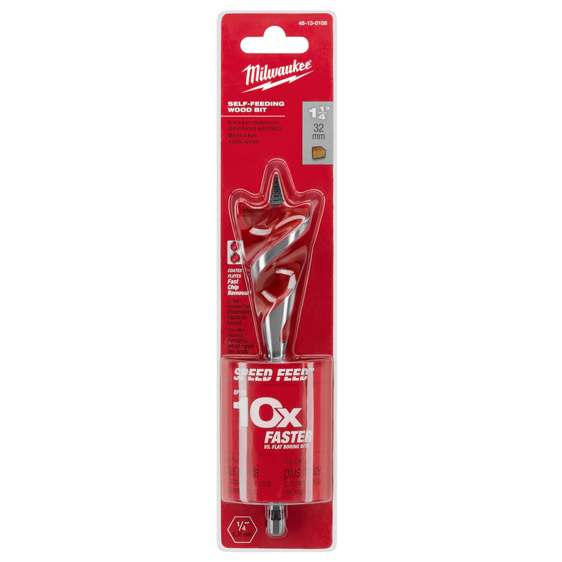Milwaukee Speed Feed 1-1/4 in. X 6-1/2 in. L Steel Self-Feeding Wood Bit Quick-Change Hex Shank 1 pc