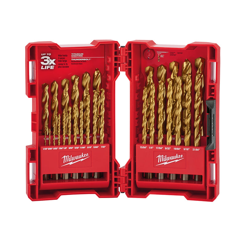 Milwaukee Thunderbolt Assorted High Carbon Steel Drill Bit Set 3-Flat Shank 29 pc