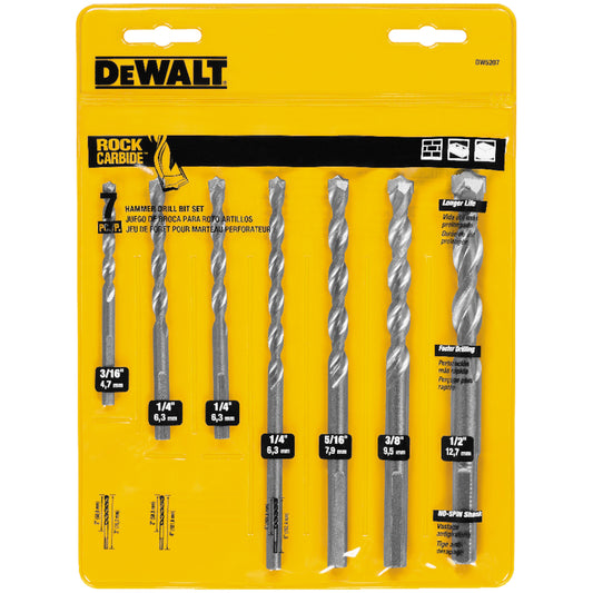DeWalt Rapid Load Assorted Carbide Masonry Drill Bit Set 3-Flat Shank 7 pc